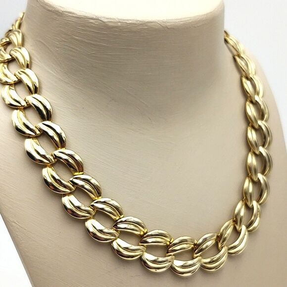 Vintage 1980's 18" Flat Link Goldtone Chain Necklace - Picture 3 of 8